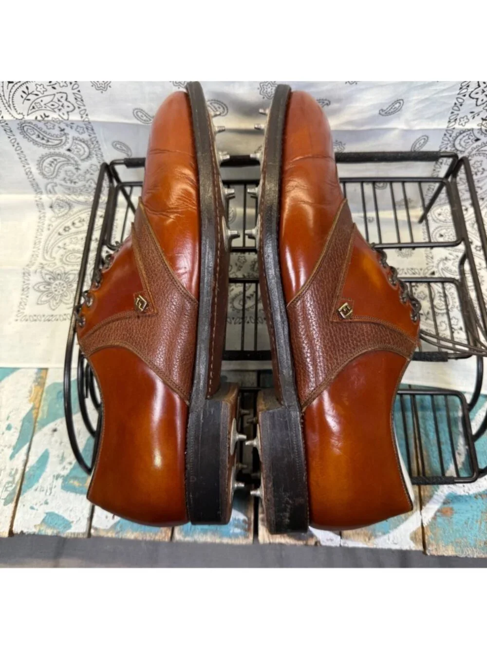 Vintage FootJoy Classics Brown Saddle 57117 Metal Spiked Golf Shoes Mens 9.5D